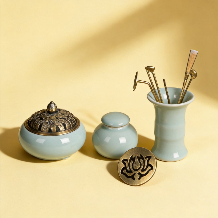 Qinvera setup for what is incense powder with incense tools arranged on a clean surface.