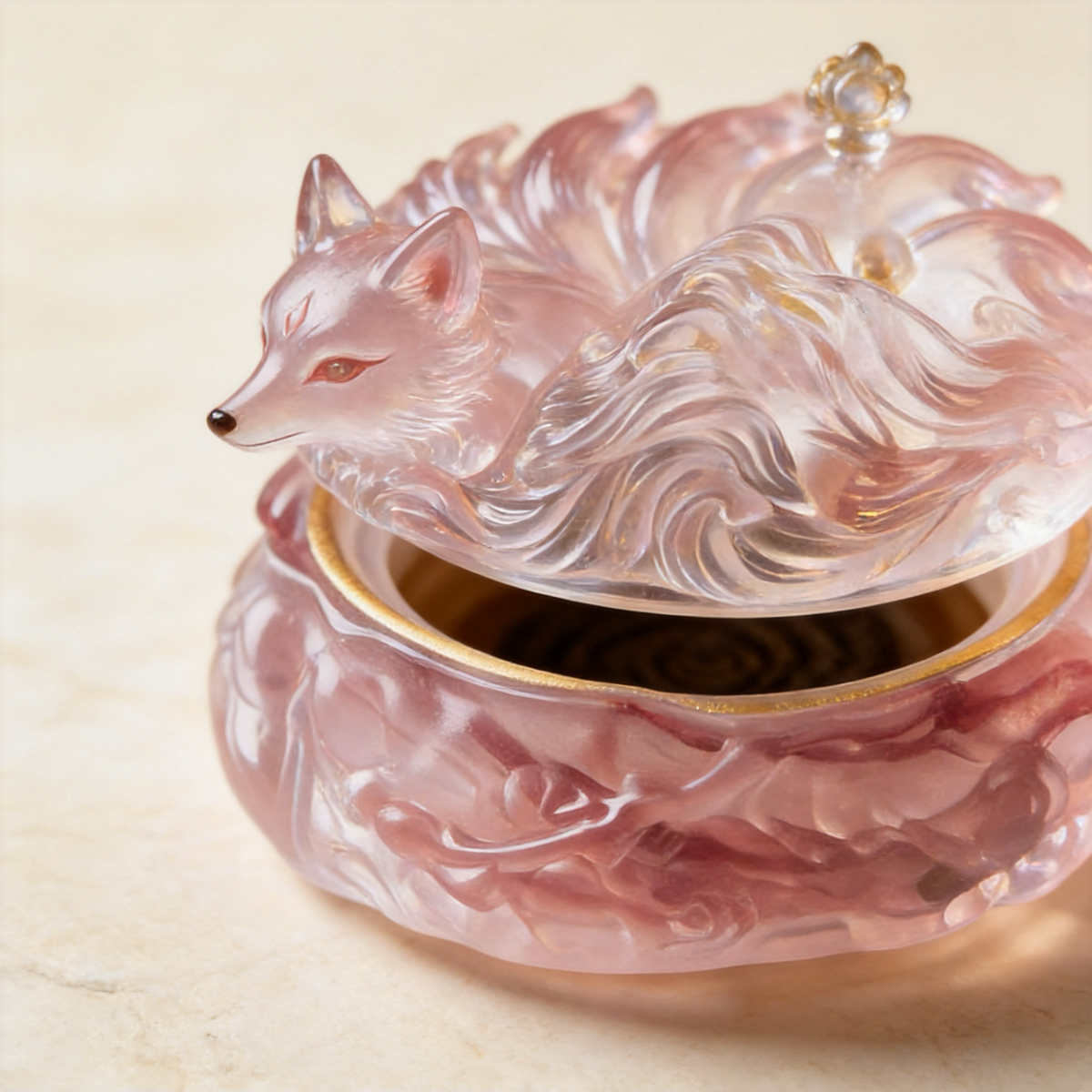 Glass Fox-Lid Seal Incense Burner