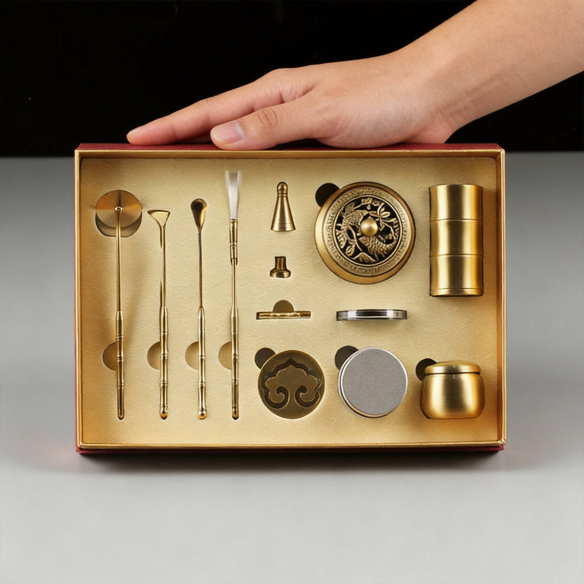 Hollow Brass Seal-Incense Burner 12-Piece Set