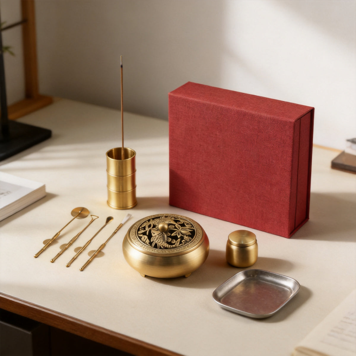 Hollow Brass Seal-Incense Burner 12-Piece Set