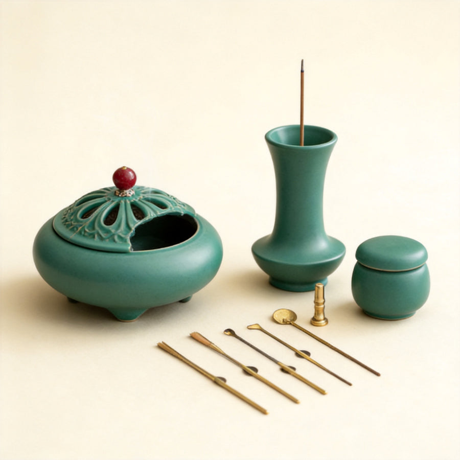 Peacock Green Ceramic Seal-Incense Set
