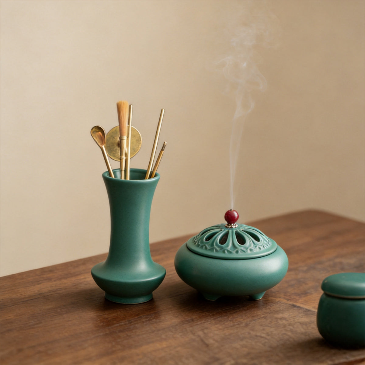 Peacock Green Ceramic Seal-Incense Set