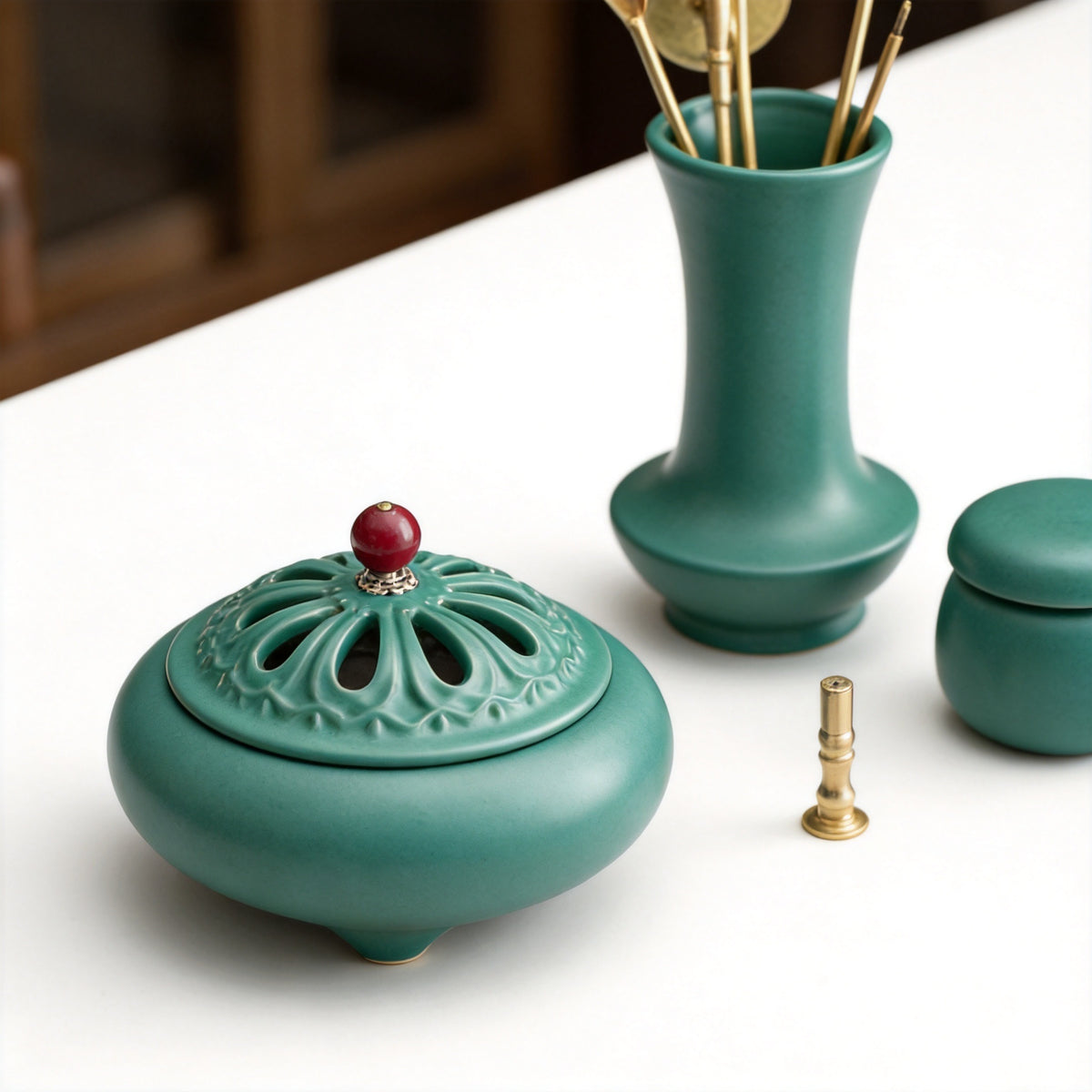 Peacock Green Ceramic Seal-Incense Set